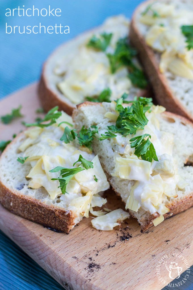This recipe for artichoke bruschetta is probably our simplest, favorite appetizer! It goes well with pasta dishes and outdoor meals, and is ready in 15 min!