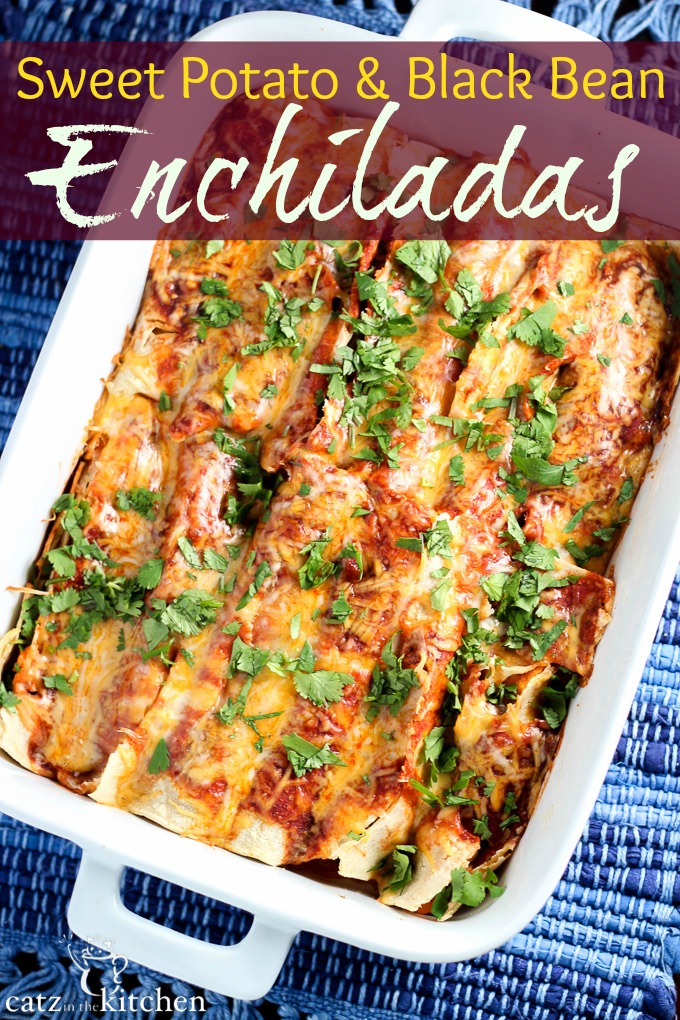 Sweet Potato & Black Bean Enchiladas | Catz in the Kitchen | catzinthekitchen.com #enchiladas
