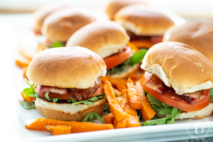 Easy BLT sliders This easy recipe for BLT sliders with arugula and camp sauce is quick, flexible, and works as a main course, or a party or game day appetizer!