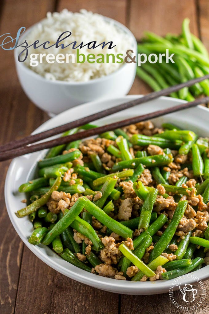 Szechuan Green Beans & Pork is an approachable, easy recipe that is incredibly tasty and feeds a family in about 15 minutes! 