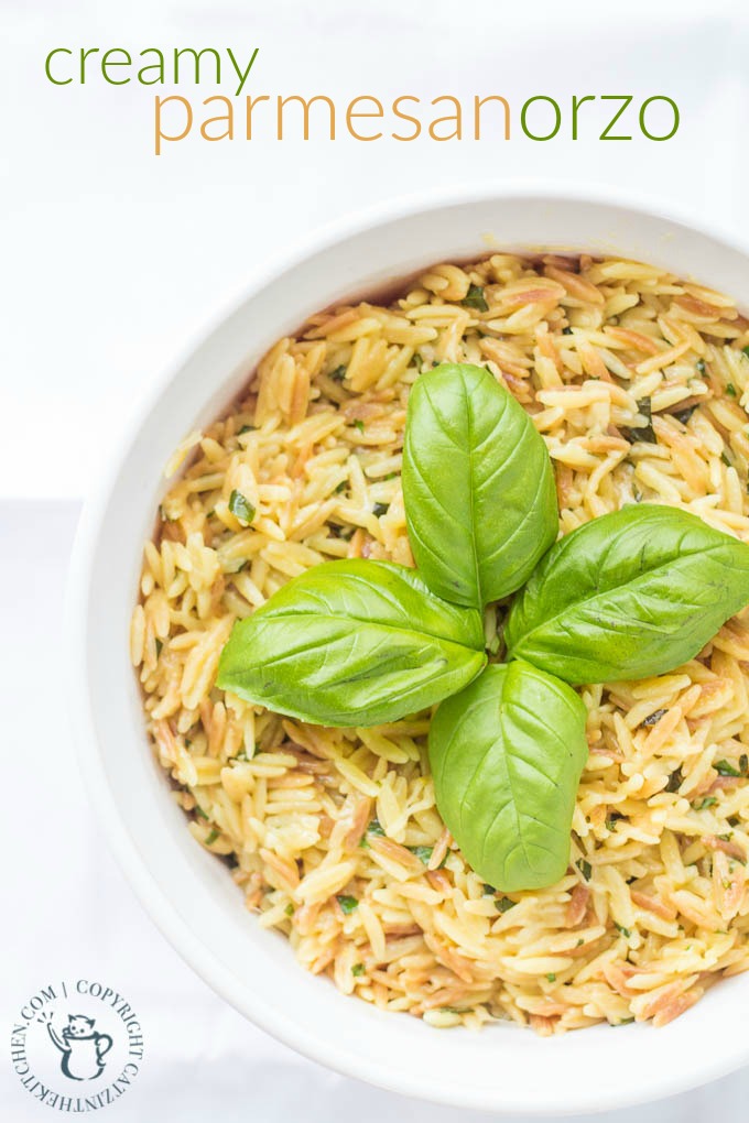 This recipe for Creamy Parmesan Orzo with basil is a tasty, easy side dish that goes with a wide variety of main dishes and is ready in 30 minutes! 