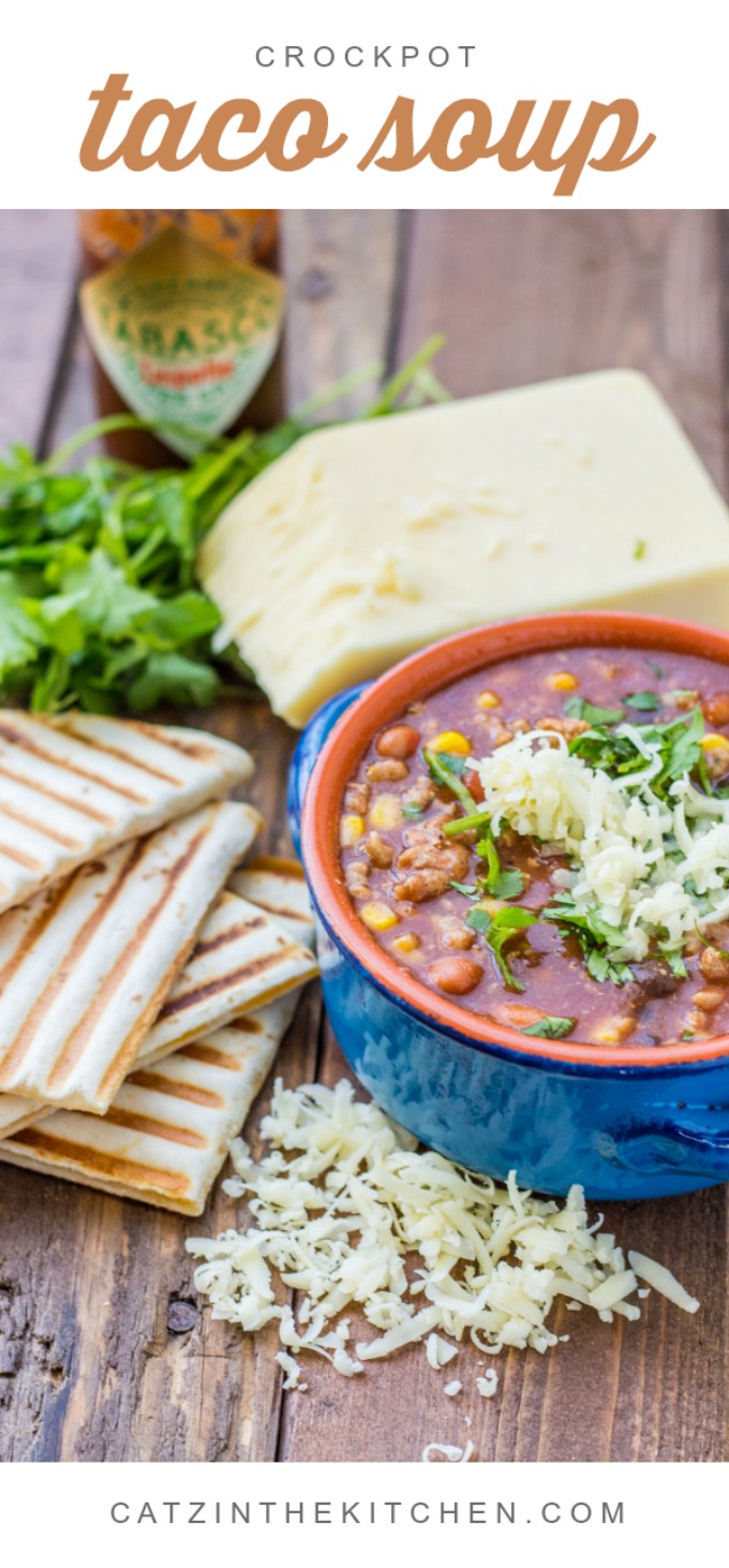Crockpot Taco Soup This crockpot taco soup is easy, tasty, and works equally well in fall as well as summer - pair it with some simple quesadillas and you've got a full meal!