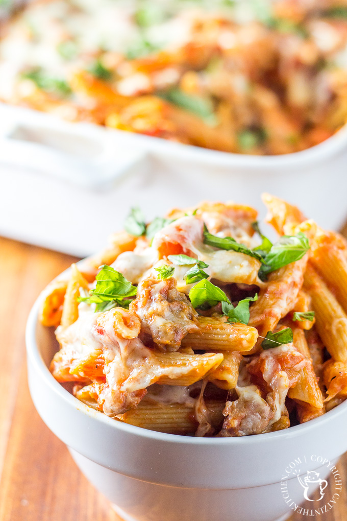 This recipe for baked Italian sausage penne is one of the most tried and true in our home kitchen! We've been making it for years - its simple, warm flavors and heartiness make us happy when it's cold and rainy out! 