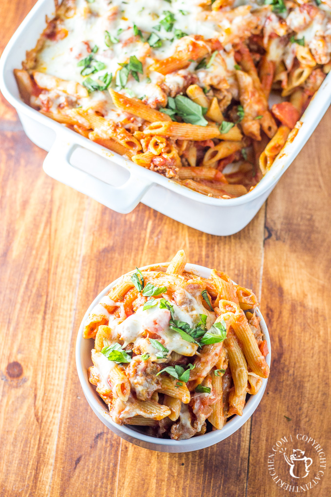 This recipe for baked Italian sausage penne is one of the most tried and true in our home kitchen! We've been making it for years - its simple, warm flavors and heartiness make us happy when it's cold and rainy out! 