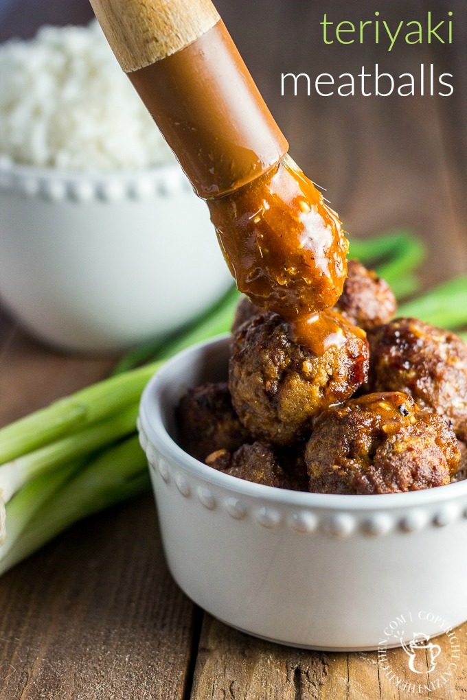 Basted in a simple, sweet and tangy homemade sauce, these teriyaki meatballs are baked in the oven, making them easy, quick...and yummy!