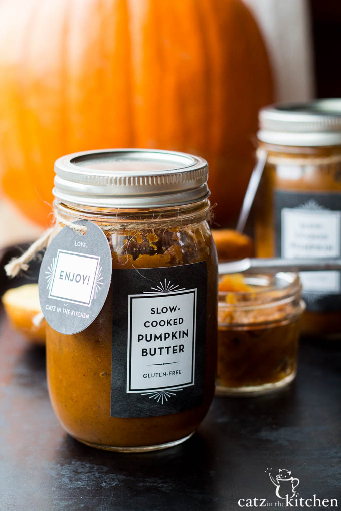 This Slow-Cooker Pumpkin Butter recipe is festive, yummy, gluten-free, and great as a gift! It's also super easy to make - just throw it in the crockpot! 