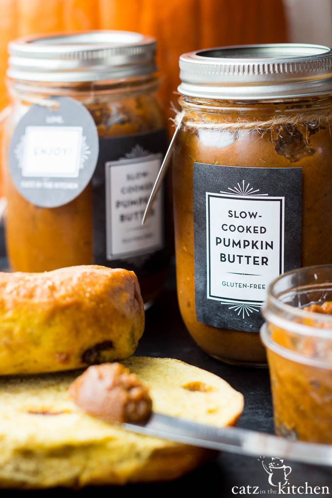 This Slow-Cooker Pumpkin Butter recipe is festive, yummy, gluten-free, and great as a gift! It's also super easy to make - just throw it in the crockpot! 