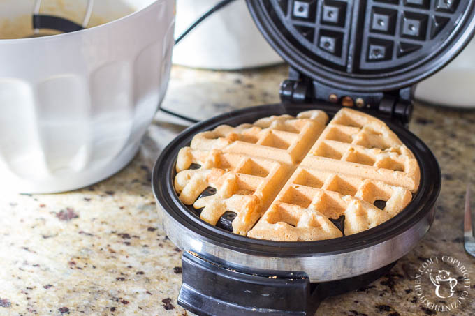 Almond Waffles with Raspberry Basil Sauce | Catz in the Kitchen | catzinthekitchen.com | #berries #almond #waffles #recipe