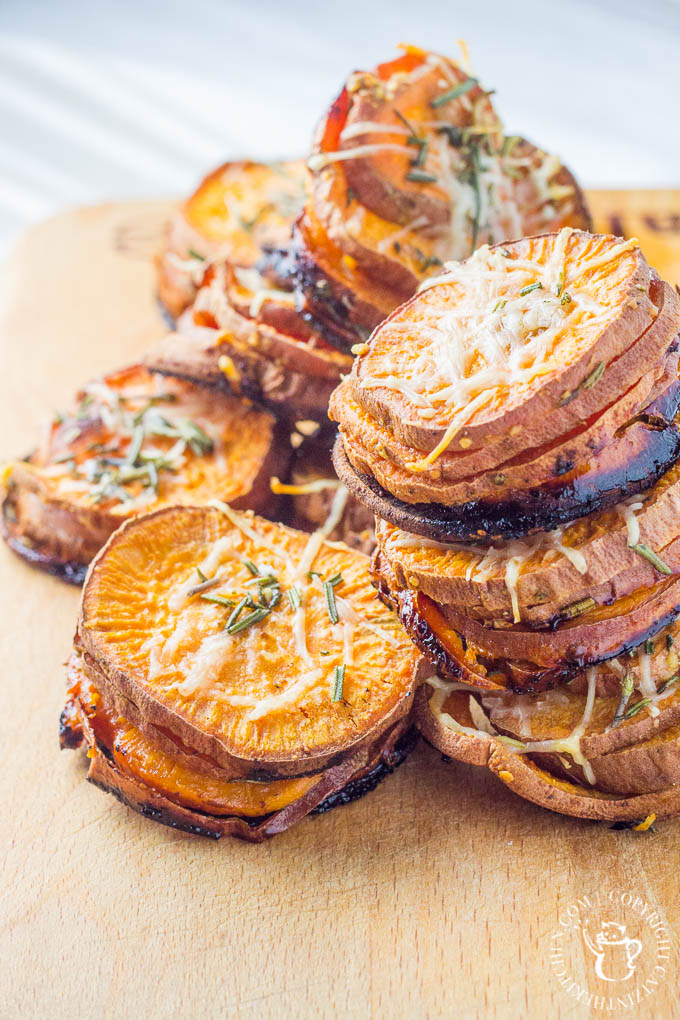 This recipe for rosemary sweet potato stacks is quick, easy, snacky, kid-friendly, and healthy! What more can you ask for in a side dish?