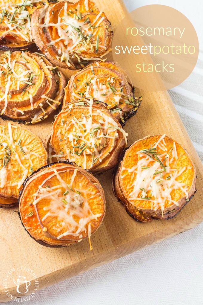 This recipe for rosemary sweet potato stacks is quick, easy, snacky, kid-friendly, and healthy! What more can you ask for in a side dish?