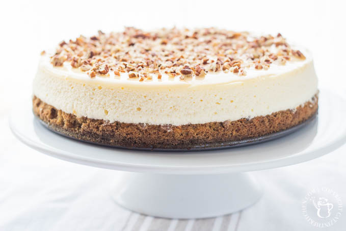 Need a beautiful, delectable, festive make-ahead dessert recipe this holiday? How about some creamy carrot cheesecake topped with pecans?