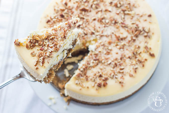 Need a beautiful, delectable, festive make-ahead dessert recipe this holiday? How about some creamy carrot cheesecake topped with pecans?