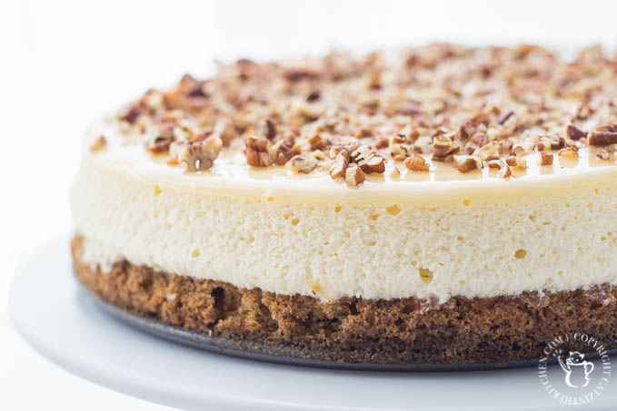 Need a beautiful, delectable, festive make-ahead dessert recipe this holiday? How about some creamy carrot cheesecake topped with pecans?