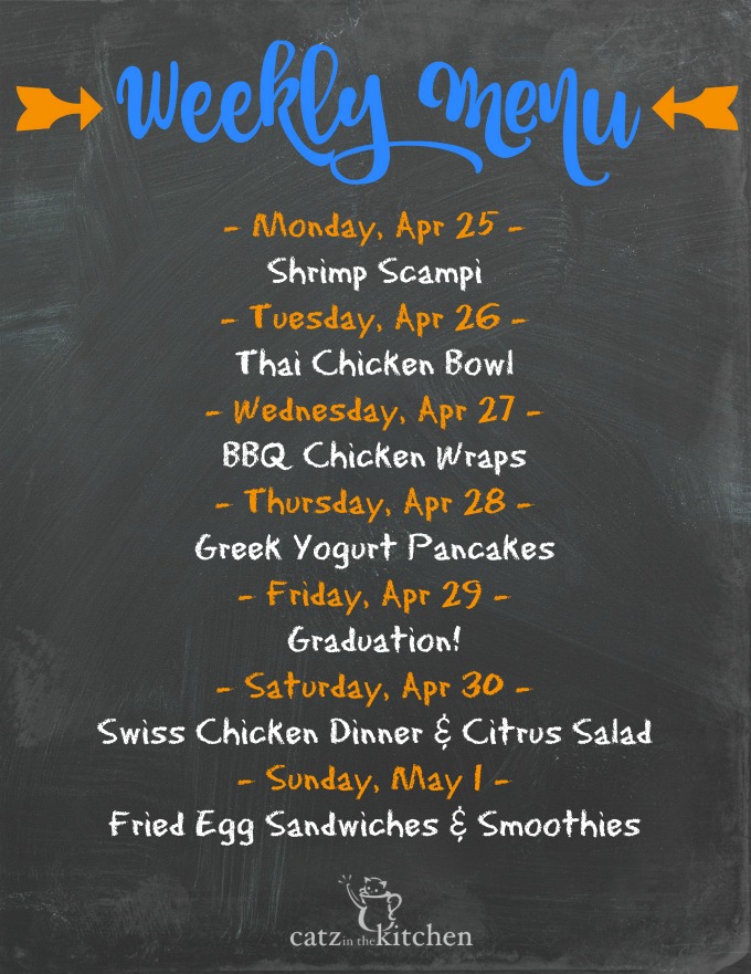 The weekly menu plan for the week of April 25, 2016.