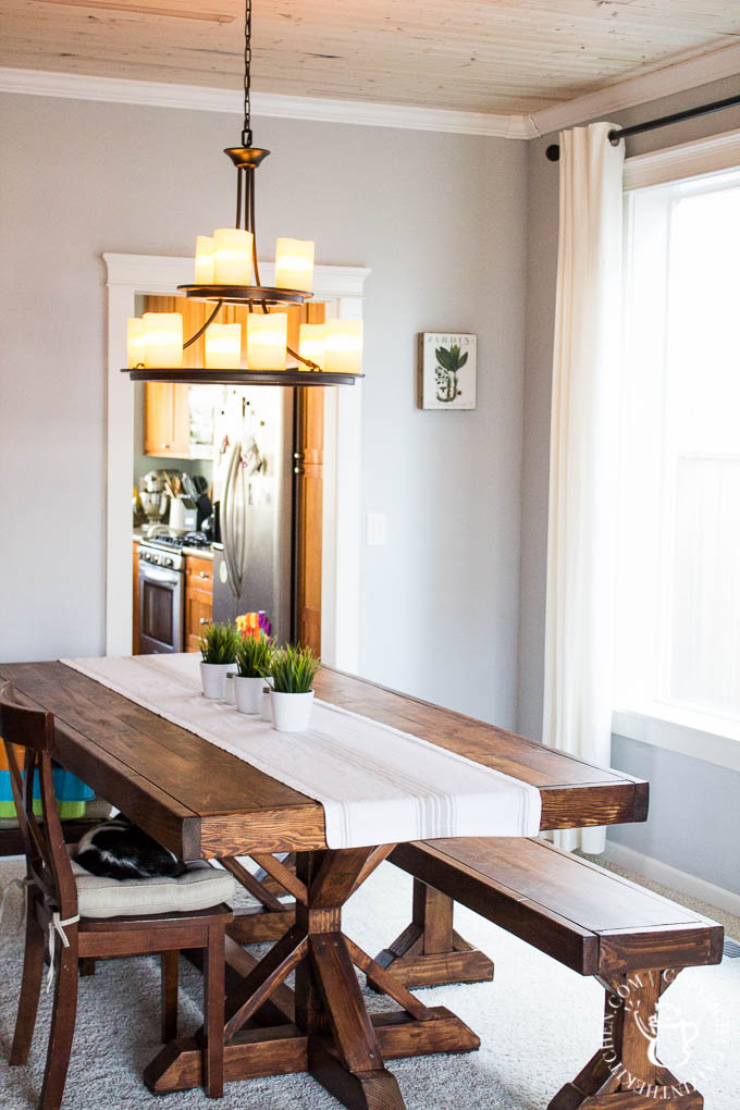 We decided to try this DIY Farmhouse Formal Dining Table project, despite having no experience with building - and we're so glad we did! It's perfect!