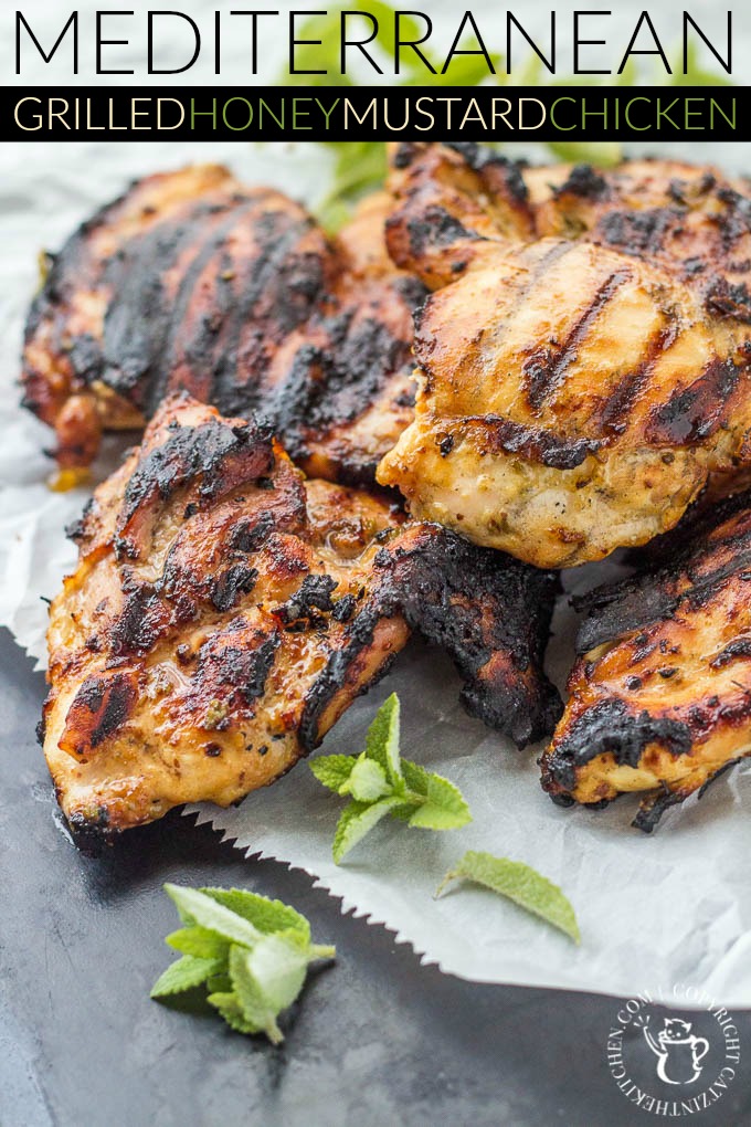 This easy recipe for Mediterranean Grilled Honey Mustard Chicken is simple and smoky, with hints of spice and sweetness. Make ahead and throw on the grill!