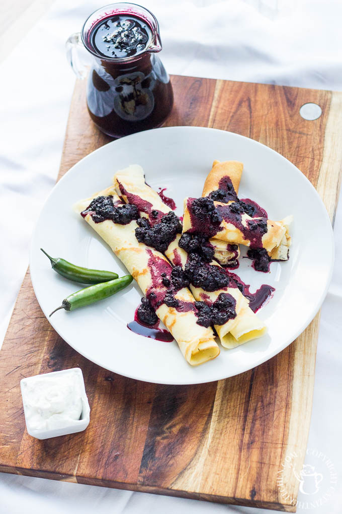 This recipe is a serious melding of savory and sweet, where serrrano chiles meet Oregon raspberries! Try these Savory Black Raspberry Goat Cheese Crêpes!