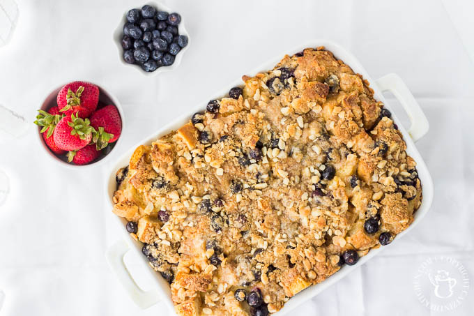 Overnight Blueberry French Toast is a recipe that is simple and indulgent. When you make it the day before, the morning meal is tasty and effortless!