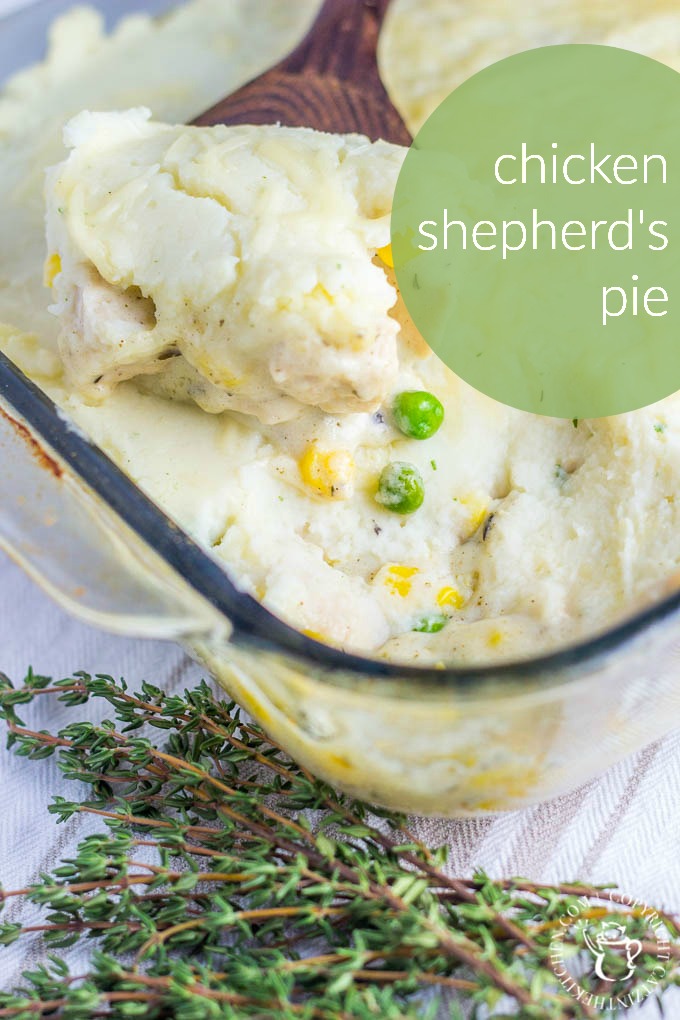 This Chicken Shepherd's Pie may look like a pan full of mashed potatoes, but it is flavorful and zesty, filled with the flavors of Swiss cheese, sage, and thyme! 