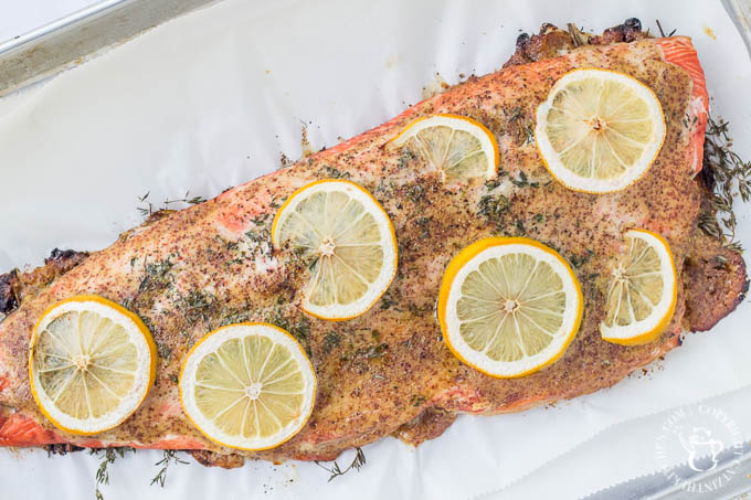 Lucky enough to find some beautiful fresh salmon on sale? This roasted glazed honey mustard salmon an easy, extremely tasty way to bake it up!