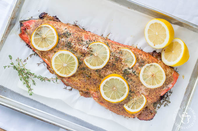 Lucky enough to find some beautiful fresh salmon on sale? This roasted glazed honey mustard salmon an easy, extremely tasty way to bake it up!