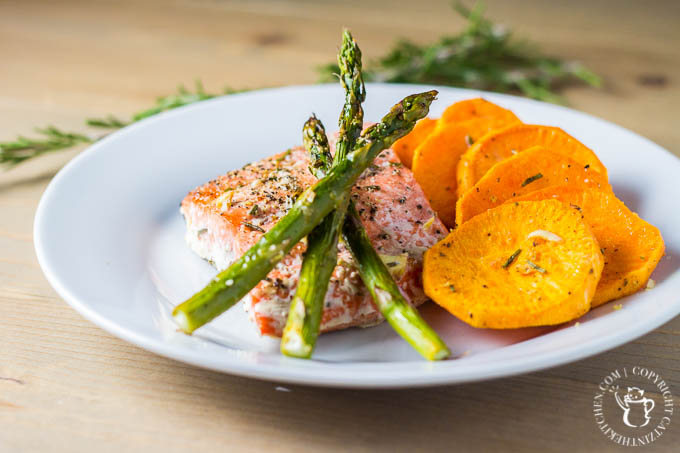 Sometimes you need a superfood fix, and this one pan salmon dinner with asparagus and sweet potatoes provides a full meal that is easy, healthy, and quick!