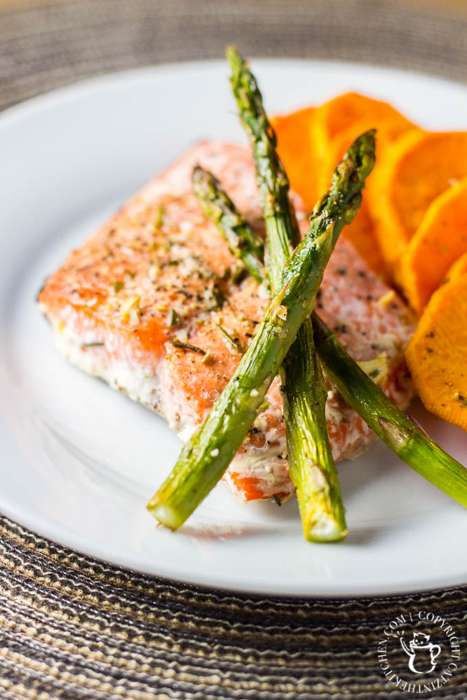 Sometimes you need a superfood fix, and this one pan salmon dinner with asparagus and sweet potatoes provides a full meal that is easy, healthy, and quick!