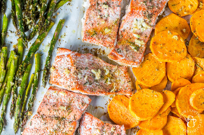 Sometimes you need a superfood fix, and this one pan salmon dinner with asparagus and sweet potatoes provides a full meal that is easy, healthy, and quick!