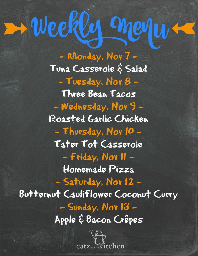 Weekly Menu | Catz in the Kitchen | catzinthekitchen.com | #menu #mealplan