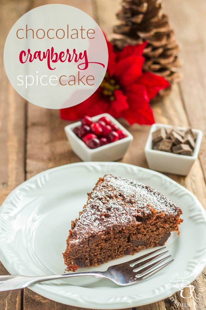 It's the holidays, and I don't know about you, but I don't have time for complicated. This chocolate cranberry spice cake is easy, so yummy, and festive!