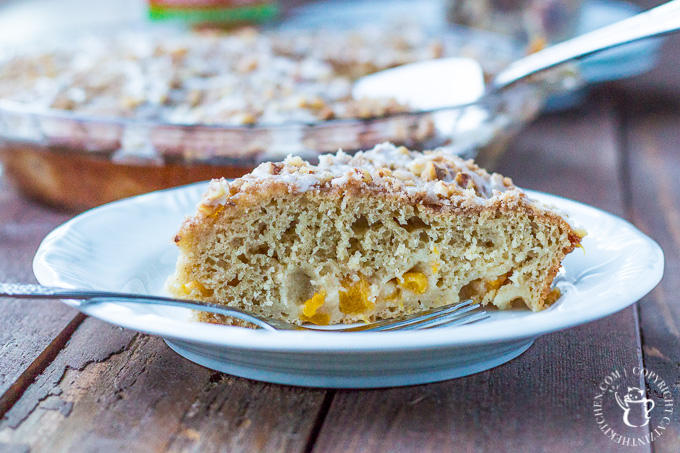 Warm, homey, and just a little bit indulgent, this Country Peach Coffee Cake is an easy to make treat in and out of peach season!