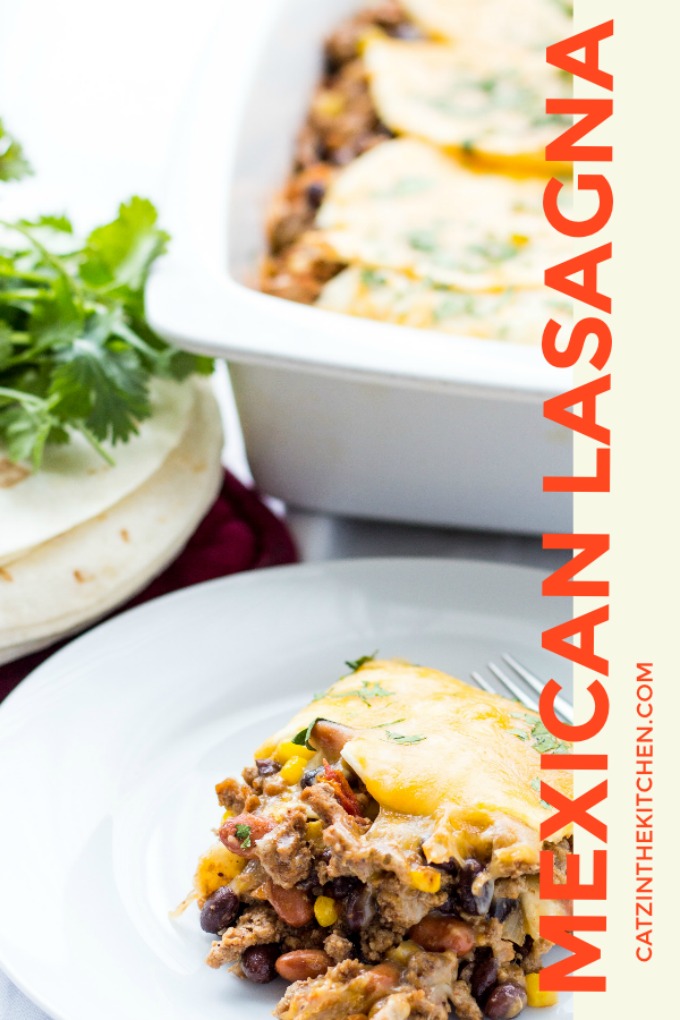 This delicious family favorite Mexican Lasagna recipe is made mostly from ingredients we always have in the pantry and it comes together in just 30 minutes! 