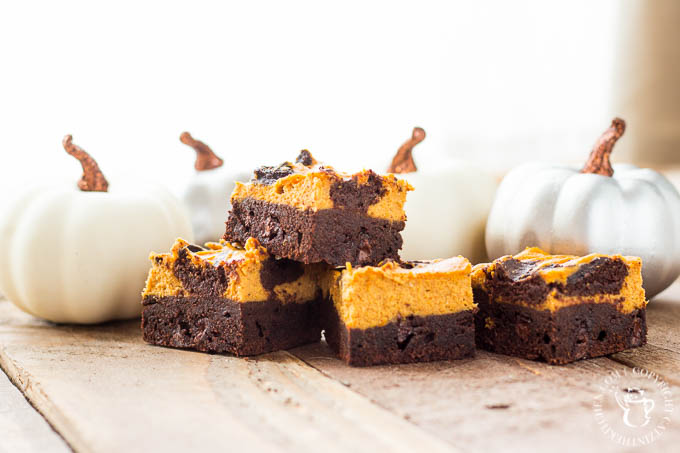 These swirled pumpkin cheesecake brownies are fun, festive, and easy to make! Not too sweet, with a subtle pumpkin flavor, let the kiddos help whip them up!