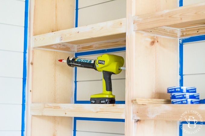 DIY bookshelf caulking 