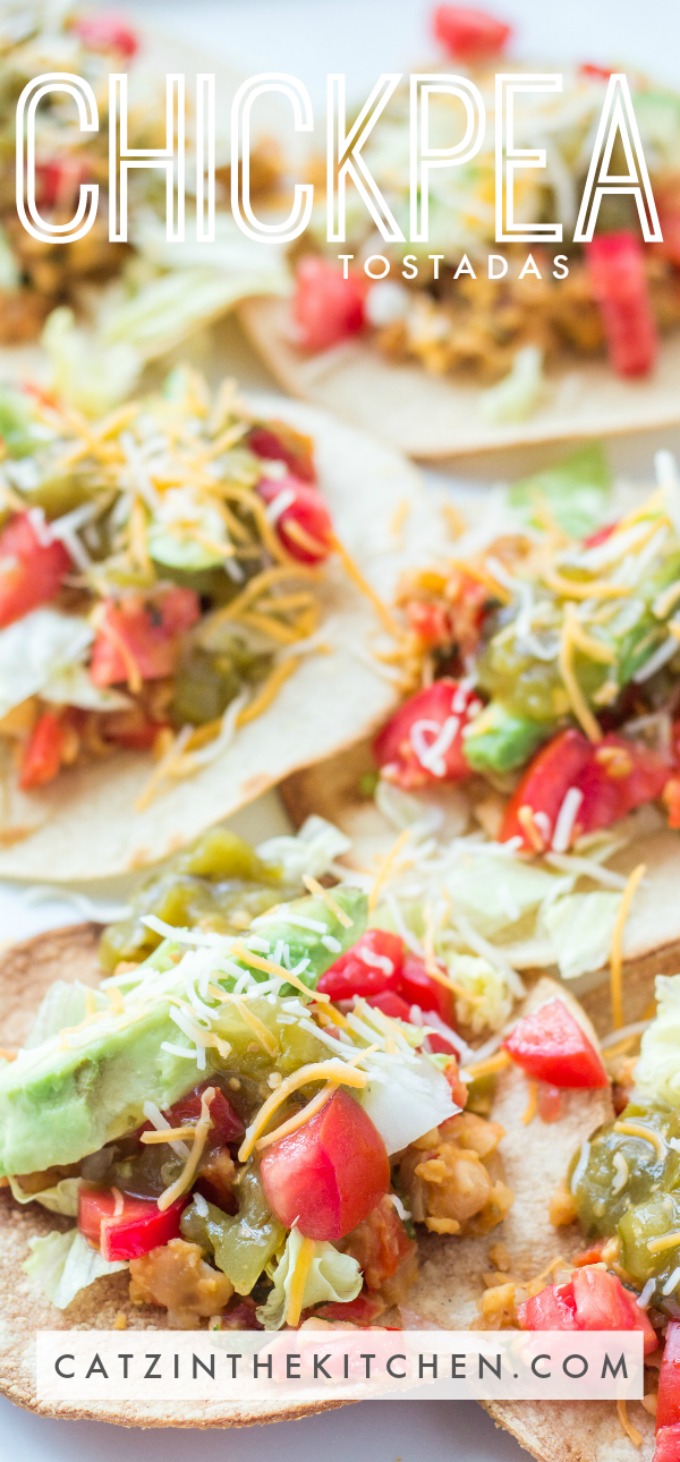 These tasty chickpea tostadas aren't just easy to make and ready in 30 minutes, they're also vegetarian and pretty dang healthy! 