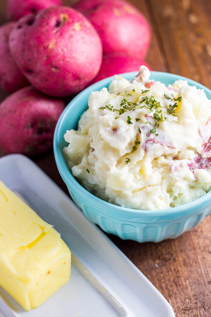 These rustic mashed potatoes are super easy to put together, but have a creaminess and richness to them that makes them surprisingly craveable for such a staple side dish!