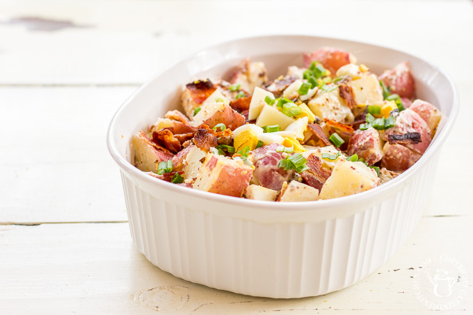 Need a fun, tasty side dish for the 4th of July or any other summer get together? Try this easy recipe for bacon and egg potato salad!