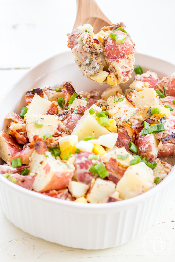 Need a fun, tasty side dish for the 4th of July or any other summer get together? Try this easy recipe for bacon and egg potato salad!