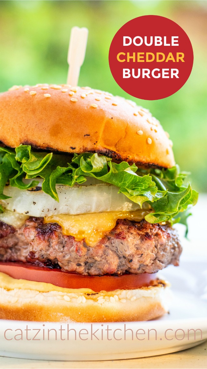 Bobby Flay put his spin on an otherwise traditional burger by adding grilled onions, horseradish mustard, and two cheeses - the double cheddar burger!