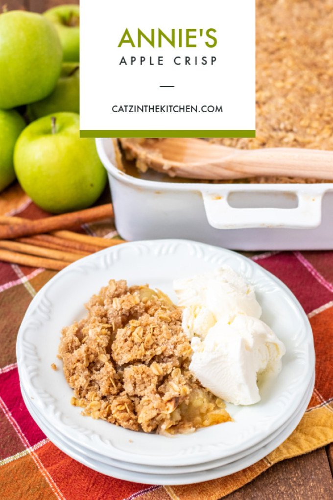 The yummy apple crisp is simple enough for a family dessert or nice enough to serve for company, but easy enough to make for a potluck or holiday hoopla!