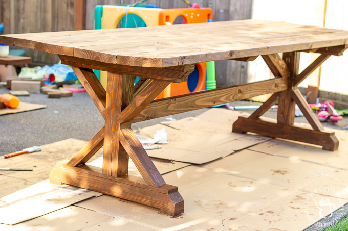 After seeing the farmhouse tables outside in Waco, we decided to try building our own Magnolia Silos Outdoor Table. It's a pretty simple DIY project!
