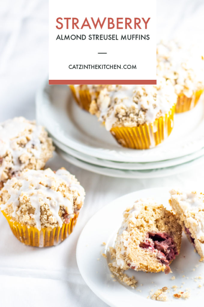 Oregon berries brighten up the inside of these yummy, easy strawberry almond streusel muffins, while streusel & glaze topping adds texture and sweetness!