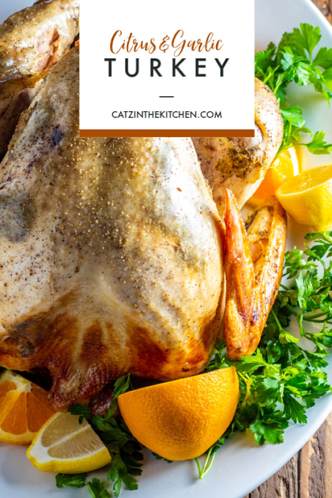 With some easy additions for enhanced flavor, this citrus & garlic turkey is simple, straightforward preparation for a classic Thanksgiving bird. 