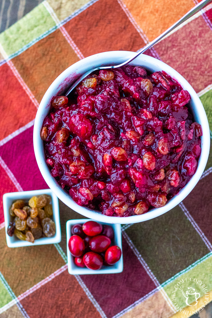 Forget the canned stuff and whip up a flavorful, homemade spiced cranberry sauce with pecans and raisins this Thanksgiving - in about 15 minutes! 