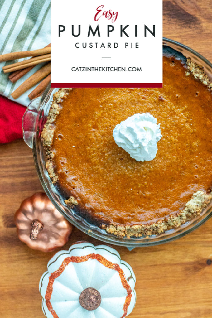 This easy pumpkin custard pie is flavored with cinnamon, cloves, and allspice - which gives it all kinds of warm, fall flavors.