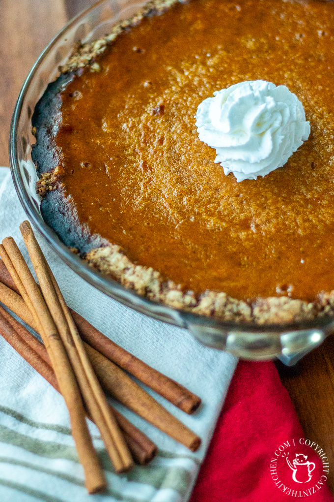 This easy pumpkin custard pie is flavored with cinnamon, cloves, and allspice - which gives it all kinds of warm, fall flavors.