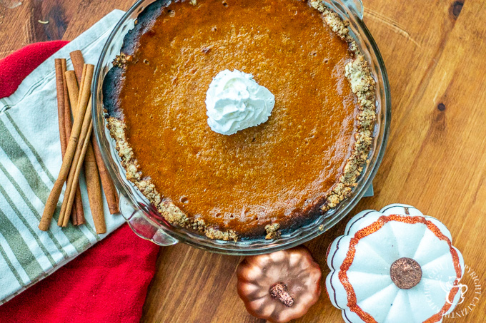 This easy pumpkin custard pie is flavored with cinnamon, cloves, and allspice - which gives it all kinds of warm, fall flavors.