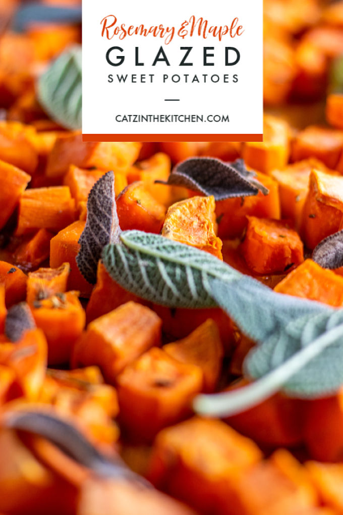 These Rosemary & Maple Glazed Sweet Potatoes are simple, tasty, and pair with lots of different main dishes. Our new favorite way to eat sweet potatoes!