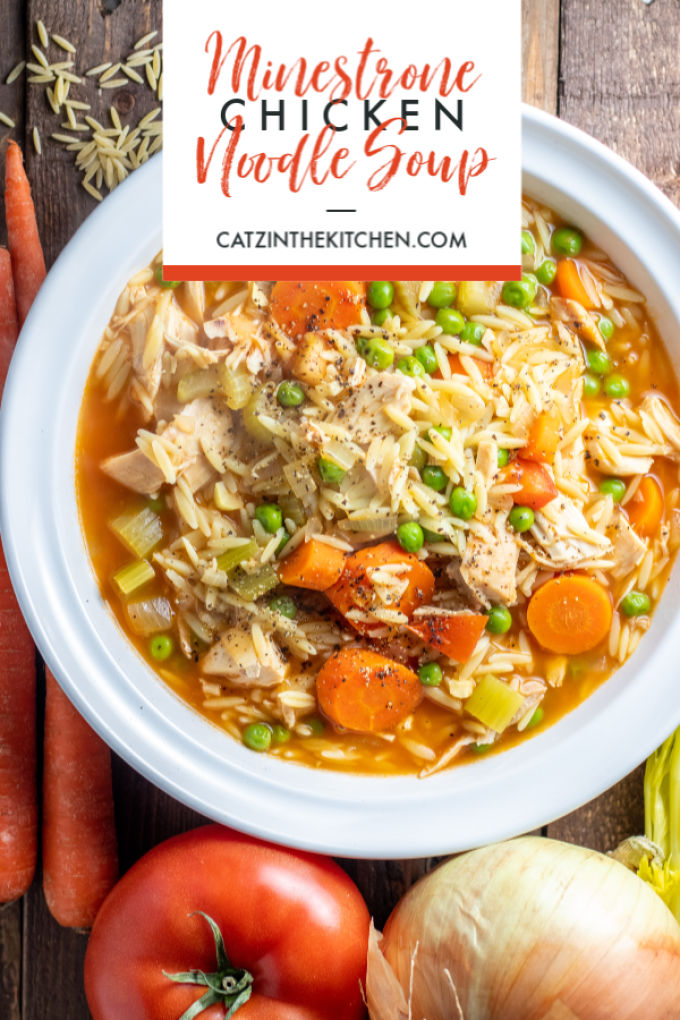 Let your pantry come to your rescue with this easy minestrone chicken noodle soup - this "hybrid" recipe is warm, hearty, and on the table in 30 minutes!