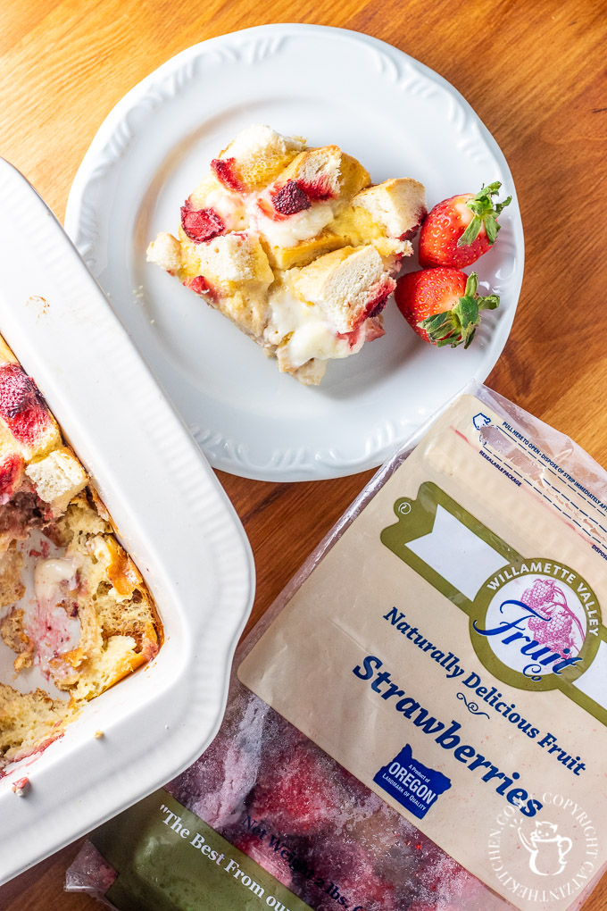 Easy, fresh, bright, sweet, & creamy, this Strawberries & Cream Overnight French Toast features frozen Oregon berries so you can make it all year long!